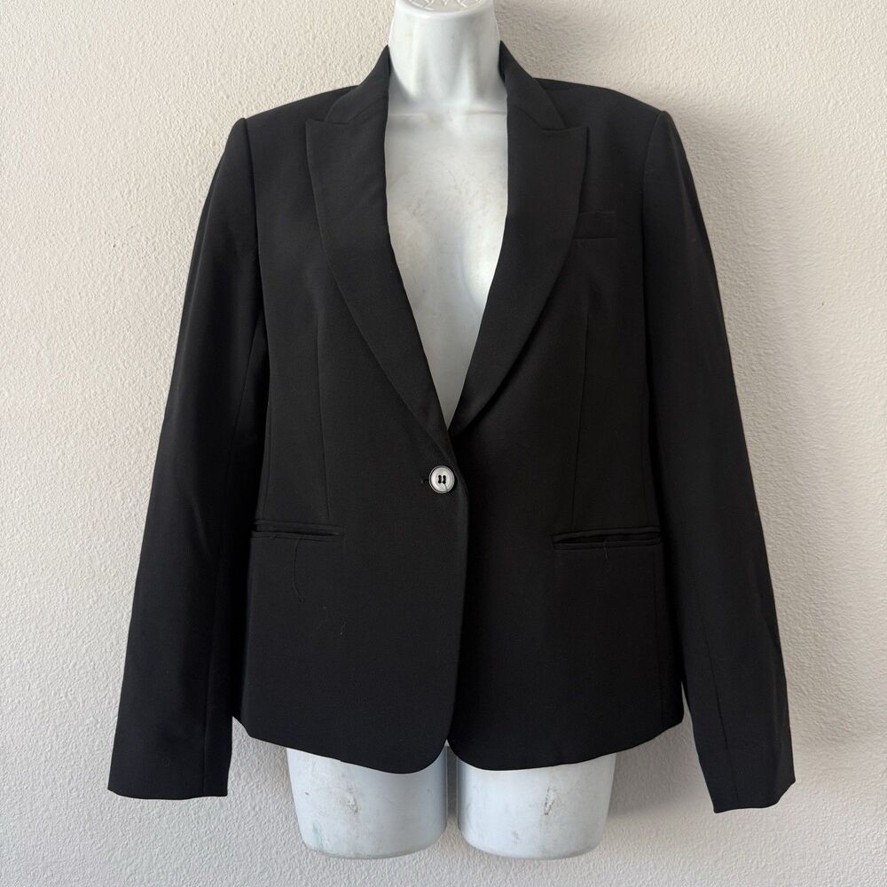 Theory Size 6 Black Suit Jacket Blazer Work Office Corporate Virgin Wool Classic